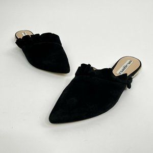 Karl Lagerfeld Paris Womens Sz 8 Farrah Ruffled Black Suede Mule Slip On Leather